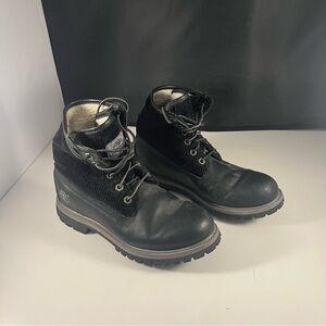 Timberland Womens Black Leather/Corduroy Roll Down Boots- Size 7.5 M